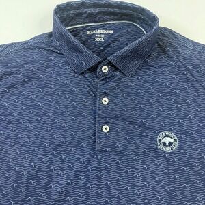 Harlestons Polo Shirt Mens XXL Navy Blue Golf Wave Print Tailored Fit Logo